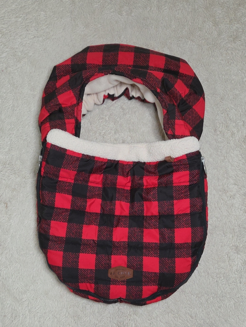JJ Cole Red & Black Plaid Sherpa Lined Car Seat Cover